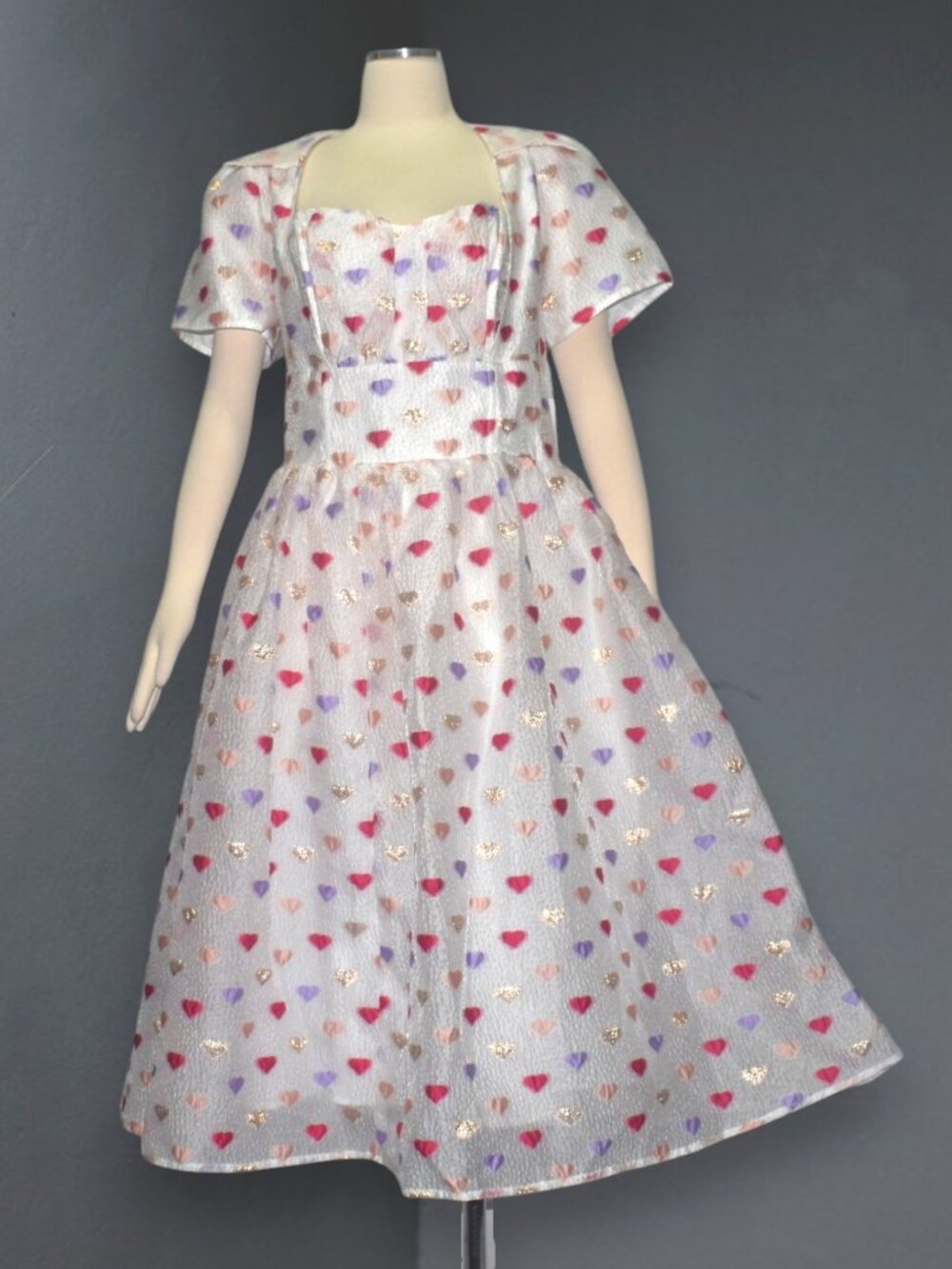 Unique Vintage White and Multi Hearts Retro 50s Style Party Dress 1X 16
